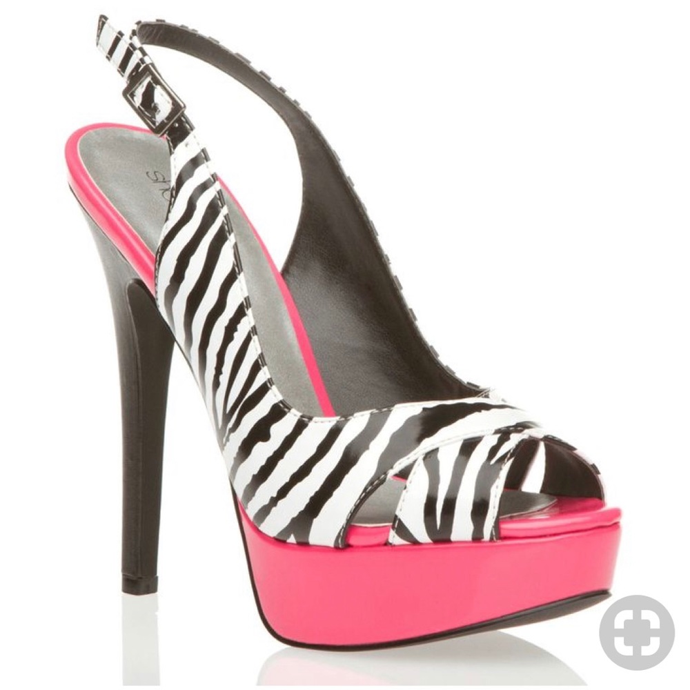 Shoedazzle Pink and Zebra High Heel Sandals 6.5